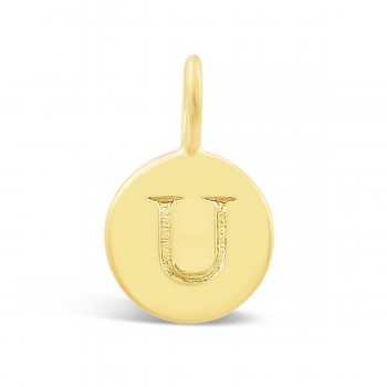STERLING SILVER PLAIN ROUND CHARM LETTER U* GOLD PLATED