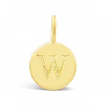 STERLING SILVER PLAIN ROUND CHARM LETTER W* GOLD PLATED