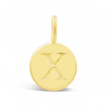 STERLING SILVER PLAIN ROUND CHARM LETTER X* GOLD PLATED