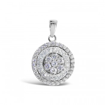Sterling Silver Pendant Round Baguette Radiating Small Cubic Zirconia Aroun