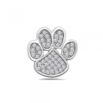 Sterling Silver Pendant Dog Paw Clear Cubic Zirconia Pave
