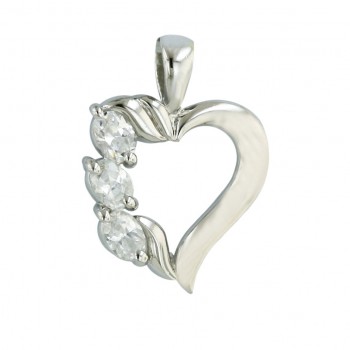 Sterling Silver Pendant Opened Heart 3 Pcs Clear Cubic Zirconia