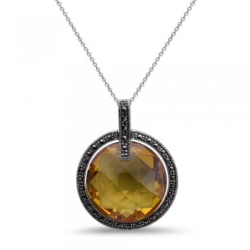Marcasite Pendant Yellow Cubic Zirconia Chess Cut Round Swing with Marcasite Circ