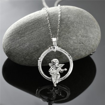 Sterling Silver Pndt Plain Music Love Angel in A Circle--Rhodium Plating/Nickle Free