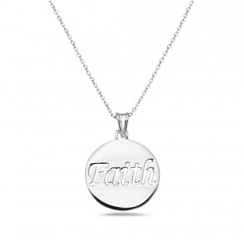 Sterling Silver Pendant Round 20mm "Faith" Word Cutout