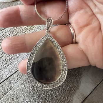 Sterling Silver Pendant Black Mother of Pearl Teardrop