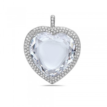 Sterling Silver Pendant of Heart with Clear Cubic Zirconia