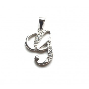 Sterling Silver Pendant Initial G Script Clear Cubic Zirconia