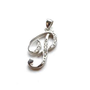 Sterling Silver Pendant Initial P Script Clear Cubic Zirconia