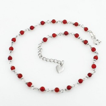 Sterling Silver Anklet Carnilian Bead 9.5"