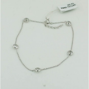 Sterling Silver Anklet (5Pcs) 5mm Clear Cubic Zirconia Bezel Links Chain (Dby