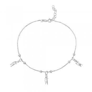 Sterling Silver Anklet 3 Kitty with Bow Charms