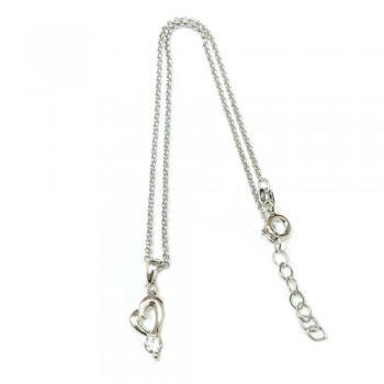 Sterling Silver Anklet Rolo Chain with 1 Clear Cubic Zirconia Heart Charm