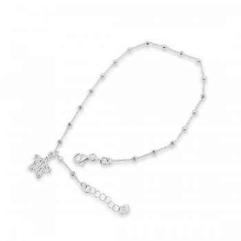 STERLING SILVER ANKLET BEADS CHAIN STAR DIAMOND CUT CHARM