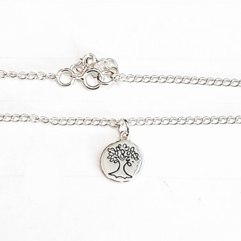 Sterling Silver ANKLET TREE OF LIFE THICK TRUNK  ROUND CHARM-7S-130E