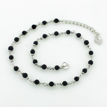 Sterling Silver Anklet Onyx Bead 9.5"