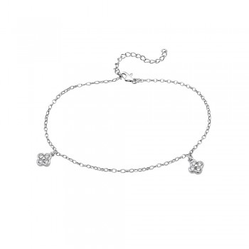 Sterling Silver ANKLET Cubic Zirconia FLOWER CHARMS -7S-124CL
