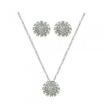 Brass Set Necklace Earring Snowflake Pave Cz
