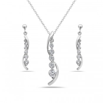 Sterling Silver Set Ascending Clear Cubic Zirconia with Plain 'S' Lines (Sm) Jou