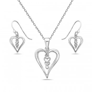 Sterling Silver Set Open Heart with 3 Join Heart Dangle inside