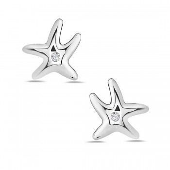 Sterling Silver Earring Starfish with 1Pcs Cubic Zirconia