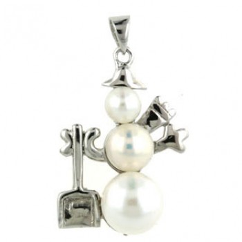 Sterling Silver Pendant Snow Man Fresh Water Pearl Body with Shovel