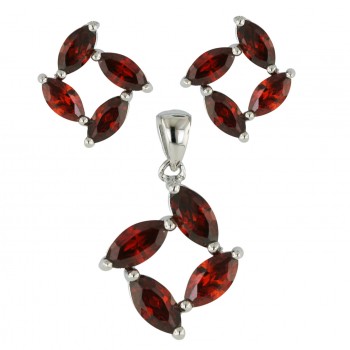 Sterling Silver Set 4 Garnet Cubic Zirconia Marquis--E-coated/Nickle Free--