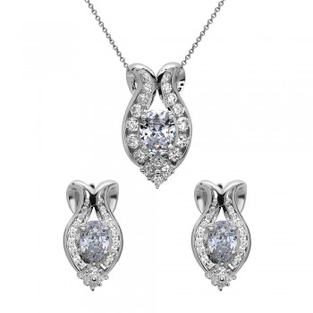 Sterling Silver Set Clear Cubic Zirconia Art Deco