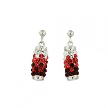 Sterling Silver Earring Pave Red+Clear Crystal Shade Cyclinder