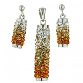 Sterling Silver Set Pave Topaz+Clear Crystal Shade Cyclinder