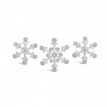 Sterling Silver Set Clear Cubic Zirconia Snowflakes