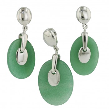 Sterling Silver Pendant (22X16mm) +Earg (18X13mm) Set Green Adventuri