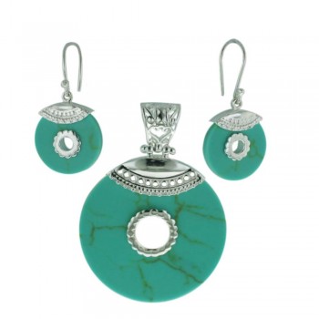Sterling Silver Pendant (Outer=38mm) +Earg (Outer=17mm) Set Open Faux
