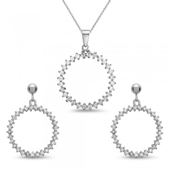 STERLING SILVER PENDANT AND EARRING FLOATIN CIRCLE CLEAR CUBIC ZIRCONIA