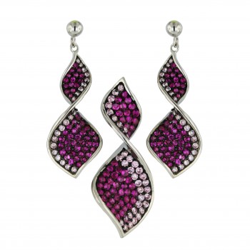 Sterling Silver Set #5 Synthetic Ruby with #Ls-17 Pink Cubic Zirconia Twisted Danglin