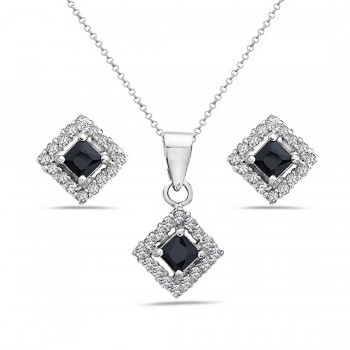 Sterling Silver Set of Square Pendant and Square Stud Earring with