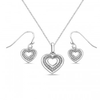 Sterling Silver Set Open Heart with Clear Cubic Zirconia