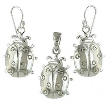 Sterling Silver Set Lady Bug French Wire Earring