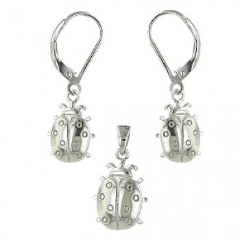 Sterling Silver Set Lady Bug Leverback Earring