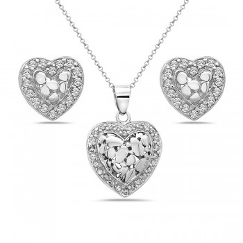 Sterling Silver Set Mixed Shape with Clear Cubic Zirconia Heart--Rhodium Plating/Nickle Free--