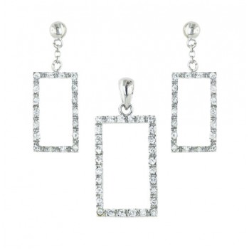 Sterling Silver Set Clear Cubic Zirconia Rectangle Outline Dangle on Post
