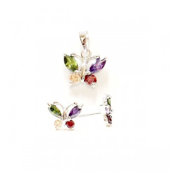 Sterling Silver Set Butterfly Multicolor