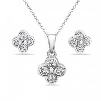Sterling Silver Set with 4 Petals with Clear Cubic Zirconia
