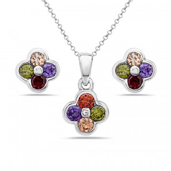 Sterling Silver Set with 4 Petals with Ame, Champagne, Garnet, Champagne Cubic Zirconia
