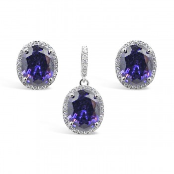 STERLING SILVER SET OVA AMETHYST CUBIC ZIRCONIA AROUND BAIL WITH CUBIC ZIRCONIA