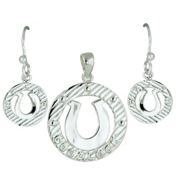 Sterling Silver Set Circle with Horseshoe+Wor'G 'Good Luck'--E-C
