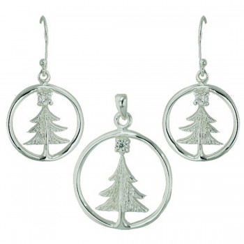 Sterling Silver Set Cirlce with Christmas Tree--E-Coat