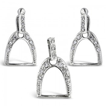 Sterling Silver Set Clear Cubic Zirconia Stirrup Dangle