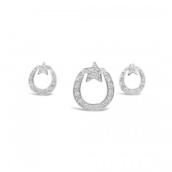 Sterling Silver Set Clear Cubic Zirconia Horseshoe+Star