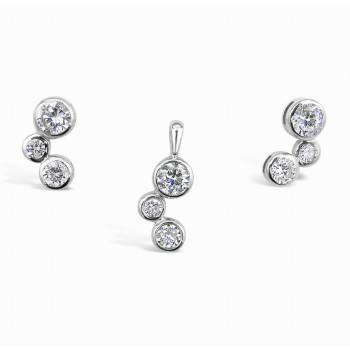 Sterling Silver Set of Earring+Pendant Tri-Set Bbb Clear Cubic Zirconia